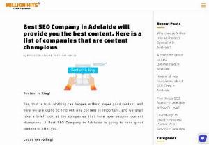 Best SEO Company in Adelaide - We do not know if we are the Best SEO Company in Adelaide but we are definable the hardest working one-if that is what you call 'best' then we take that compliment humbly. We promise never to let you down. We are Million Hits.