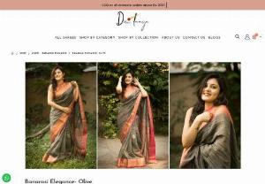 Banarasi Elegance Olive | Saree Buy Online | Doritaaga - Available in Dark Green, Navy Blue, Black, Wine and Olive, Banarasi Elegance Collection by DoriTaaga personifies the exemplary art of Indian Authenticity. Illustrating a combination of two heavy art forms, this collection is designed to make you stand out with its matching blouse and contrasting hues.