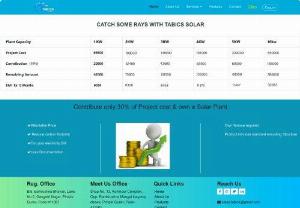 Solar plant Finance Service in pune | Tabics solar Energy - TABICS involve in providing funding with easy EMI for solar Plant installation in association with Periurja Pvt. Ltd. Residential customers can install Solar energy plant and relief from increasing electricity cost at very lowest interest rate.