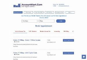 Accountkart - Accountkart provides Income tax filing, gst registration, Gst filing, salary person income tax filing, accounting service. The customer have to send all document through mail and dont have to come out.