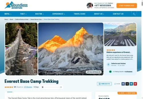 Screenshot of Everest Base Camp Trekking- Cost-Itinerary - Trip Guide 2026/2027 | Boundless Adventure