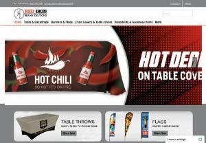 Custom Event Display Experts - Red Iron Brand Solutions - Red Iron Brand Solutions creates event displays, hospitality and marketing products, including custom printed tablecloths, bus tub covers, custom flags, and tents.