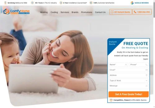 Screenshot of Heating and Cooling Melbourne | ComfyHome Heating and Cooling Company