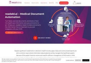 Medical Document Automation - readabl.ai - uses state-of-the-art public cloud artificial intelligence and machine learning to recognize and extract healthcare information from documents, faxes and narrative reports