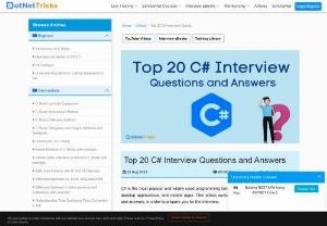 C# interview questions - C# is the most popular and widely used programming language for developing web applications, desktop applications, and mobile apps. This article contains the top 20 C# interview questions and answers, in order to prepare you for the interview.