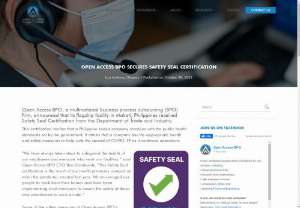 Open Access BPO Secures Safety Seal Certification - Open Access BPO - Open Access BPO received Safety Seal Certification as it ensures the health and safety of its workers in the midst of the pandemic. Find out more today.