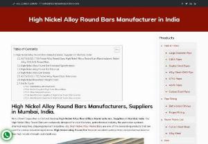 PURCHASE High Nickel Alloy Round Bars - High Nickel Alloy Round Bars Manufacturers, Suppliers in Mumbai, India.