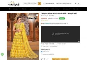 50% OFF on Designer Lemon Yellow Sequins Work Lehenga Choli - Buy Designer Lemon Yellow Sequins Work Lehenga Choli from Indian Rani - a leading manufacturer of ladies' clothing offers a variety of designer lehenga choli at an affordable price. This product is made of Sequins Silk fabric with Sequin Embroidery Work. Ideal for ceremonial, festival, party, reception, sangeet, wedding & other occasions. Free size up to 44