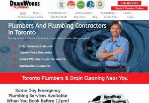 DrainWorks Plumbing Toronto - Toronto Plumbers
Licensed plumbers In Toronto for over 25 years. Specializing in plumbing repairs, drain cleaning, basement waterproofing, plumbing video camera inspections & more for residential homes in the GTA. Best Price Guarantee!