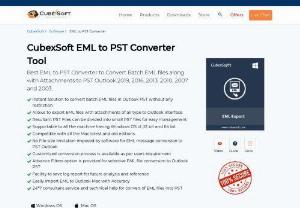 CubexSoft EML Converter - CubexSoft EML Converter saves batch EML files to Outlook PST, PDF, Gmail, G Suite, Office 365, Exchange Server, MBOX, MSG, etc. The software saves EML files along with attachments.