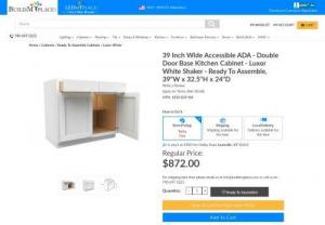 39 Inch Wide Accessible ADA - Double Door Base Kitchen Cabinet - Luxor White Shaker - Ready To Assemble, 39 - Handicap Accessible - Contemporary Kitchen Cabinet in White Shaker Style with All Plywood Box Material, Door Base Cabinet with 3/4 Extension Soft-Close Glides and Adjustable Soft-Close Hinge, LR10-B39-HA