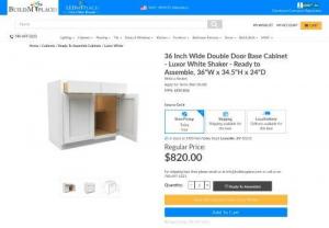 36 Inch Wide Double Door Base Cabinet - Luxor White Shaker - Ready to Assemble, 36 - Contemporary Kitchen Cabinet in White Shaker Style with All Plywood Box Material, Door Base Cabinet with 3/4 Extension Soft-Close Glides and Adjustable Soft-Close Hinge, LR10-B36
