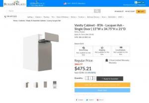Vanity Cabinet - RTA - Lacquer Ash - Single Door | 15 - RTA Vanity Cabinets - Single Door Cabinet - IVA-LX-VB15-LA