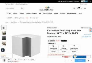 RTA Lazy Susan Kitchen Cabinets - Lacquer Grey | 36 - Built In Cabinets - Adjustable Shelves - Adjustable Leg - IVA-LX-BLS36-LG