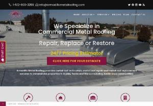 Commercial Metal Roof Repair - Here at Armadillo Metal Roofing, we have the experience, history and integrity you need with any questions regarding your commercial metal roofing system. With over 18 years in the Austin area, along with being licensed, bonded and insured, we have experience with every type of metal roofing including metal roof restoration, metal roof repair, metal roof replacement, metal roof installation and emergency metal roofing services. We are your one-stop shop for all things commercial metal roofing.