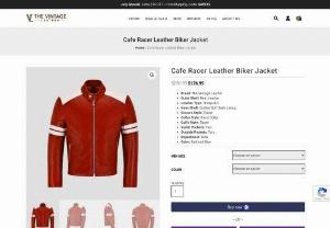 Leather Racing Jacket Red & White for Men in USA | The Vintage Leather - Buy Men's cafe racing red leather biker jacket made of sheepskin leather. Free shipping in USA, UK, Canada, Australia & Worldwide.