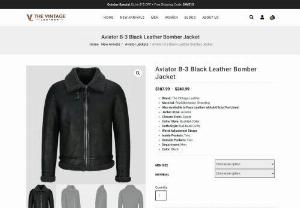 Best Mens Aviator Jacket in USA | The Vintage Leather - Buy Mens Aviator B-3 Black Leather Bomber Jacket Made of Sheepskin Shearling. Free Shipping in USA, UK, Canada, Australia & Worldwide.
