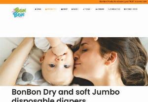 BonBon Dry and soft Jumbo disposable diapers | Baby Diapers - BonBon Dry and soft Jumbo disposable diapers are light, compact, very absorbent, prevent leaks, and easy to use Comfortable to wear due to the softness, lightness, and 'breathability' of the materials used. Keep the skin drier and, as a result, healthier.