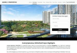 Godrej Properties Whitefield - Godrej Properties Whitefield is a residential project which is an upcoming projects in Whitefield, Bangalore. It is a high tech residential project developed by India's best Real Estate developer Godrej Properties.