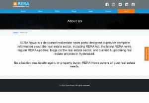 Best Real Estate Company Hyderabad,RERA updates | RERA.News - RERA News is a dedicated real estate news portal designed to provide complete information about the real estate sector, including RERA Act, the latest RERA news, regular RERA updates, blogs on the real estate sector, and current & upcoming real estate projects in Hyderabad.