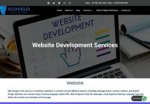 Website Development Services | Web Design and Development - ScoVelo Consulting - Web design is the process of creating a websites. It contains several different aspects, including webpage layout, content creation, and graphic design. Websites are created using a markup language called HTML. Web designers build the webpages using Hypertext Markup Language tags that define the content and metadata of each page.