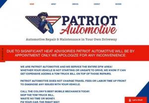 Patriot Automotive Co. - Patriot Automotive Co. is a mobile mechanic workshop.
Whether your car is unsafe to drive, or you want to skip the tow truck bill, call Patriot Automotive Co. today to schedule your appointment!