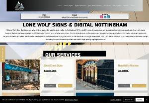 Lone Wolf Sign Solutions - Lone Wolf Signs Solutions can help your business with, Corporate signage, Shop fascia signs, Digital menu systems, Neon, Illuminated signs, Sign writing, Sign design, Prints, Banners, Leaflets, Business cards