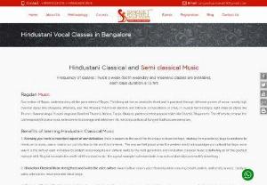 Hindustani Vocal Classes in Bangalore | Hindustani Vocal Music Classes in Bangalore | Vocal Music Classes in Bangalore - Sangeetsadhana - The purpose of this class is to give swaragyan. Elementary lessons ( Swaradhyaya) of shruti, swara, Sur and Tala( Talagyan), sargams, rules of raagas aroha avaroha, vadi- samvadis, the swar sangatis, pakad, and Paltas listening to thekas of Taal and keeping a mental note of tala while demonstrating. Concepts of saptak, Thaat paddhati or parent scales etc are taught.