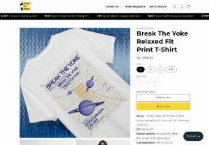 break the yoke relaxed fit print t-shirt - Shop for Relaxed Fit T shirts in India. Buy the latest range of Relaxed Fit T shirts at House of Babas, 100% recycled cotton apparel has the lowest environmental impact, is Produced with less water, Made with love & care in India