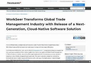 WorkSeer Transforms Global Trade Management Industry with Release of a Next-Generation, Cloud-Native Software Solution - CLARKSBURG, MARYLAND, USA, July 14, 2022 /EINPresswire.com/ -- Companies looking to navigate the ever-growing complexity of the modern supply chain have a new option of Global Trade Management (GTM) software to consider, one which offers rapid implementation, instantaneous access, dynamic expansion, and a flexible, transparent pricing model. 