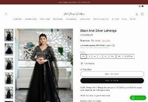 Simple Lehengas From Indian Ethnic Brand - Black and Silver Lehenga: This stunning black lehenga is made of net material, while the choli is made of Lycra and has heavy silver sequin work all over. It also features long sleeves. A black net dupatta embellished with silver sequin work is used with these two separates to complete the look. This lehenga, despite its simplicity, is ideal for evening and nighttime events and parties.
