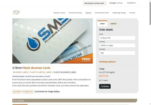 Screenshot of Standard plastic cards printed in Brisbane