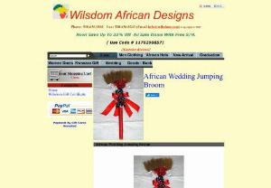 African Wedding Jumping Broom - African wedding broom- Custom designer wedding jumping broom with brides wedding color fabrics and ribbons to creative African-inspired wedding.
