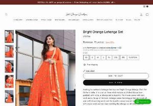 Simple Partywear Lehenga Look For This Diwali - Bright Orange Lehenga Set: Georgette was used in the making of this stunning orange lehenga ensemble. A stitched blouse (non-padded) with zipping is included in this set, along with a lehenga and a dupatta. The set is sold as a three-piece. The blouse has zari embroidery and a tie-up at the back for a customized fit. The lehenga comes with golden zari work all over and a drawstring waist, while the dupatta comes in an identical match with the set and features sequin work and zari lace matching..