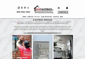 SHEWORKS Electrical - We offer full residential electrical services, whether you are wanting to hang ceiling fans, install an EV Charger, add a dedicated circuit, protect your home with a surge protector, or add pendant lights, a chandelier, and recessed lighting, we do it all!