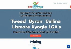 Safe Swimming - Swimming Pool Inspection Safety Certification and Certificates of compliance issued by our NSW registered accredited swimming pool certifier. Operating in Tweed Byron Ballina Kyogle Lismore LGA's Council.  Book Online today for stress free swimming pool certification. 
