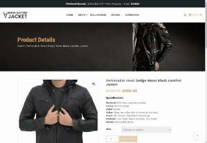 Removable Hood Dodge Mens Black Leather Jacket - 