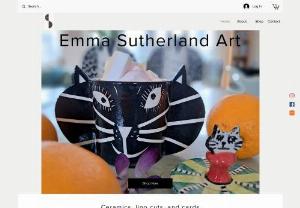 Emma Sutherland Art - Emma Sutherland is a renowned artist and illustrator, published in the Economist, the Guardian, the Financial Times, and many more. Now working out of her studio in Colchester, she produces one-of-a-kind ceramics and lino cut prints.
