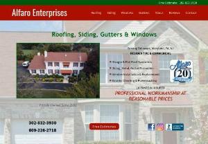 Alfaro Enterprises Roofing - Roofing, Siding, Gutters & Windows repair and installation in Wilmington, Delaware, Maryland, PA, NJ for residential and commercial flat and shingle roofs.
