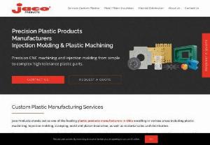 Plastic Products Manufacturers Machining & Injection Molding - As the largest supplier of plastic injection molding service, plastic machining, and plastic stamping, Jaco Products works with an extensive range of materials G10, PEEK, FR10, Delrin, Nylon (glass filled too), Ultem, Phenolic) for parts that are either CNC machined or injection molded. We provide world-class custom plastic injection molding services across a variety of industries. From our extensive asset base of state-of-the-art equipment to our meticulous attention to detail and...