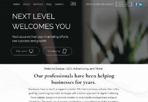 Next Level Digital Marketing Agency - Welcome to Next Level Digital Marketing Agency your one-stop solution for all your digital marketing needs. We are a leading digital marketing company specializing in website design, online advertising, and marketing strategies that drive results.  At [Your Company Name], we understand the power of a strong online presence in today's digital landscape. Our team of experienced professionals is dedicated to helping businesses like yours succeed in the online world. Whether...