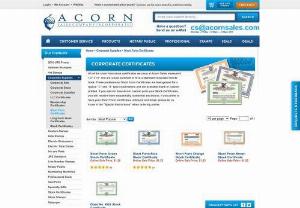 Corporate Certificates | Acorn Sales - At Acorn Sales, all our abbreviated stock certificates come in dimensions of 8-1/2&#34; x 11&#34; and feature 3 holes for compatibility with standard corporate minute books. These expertly designed concise certificates are most suitable for &#34;C&#34; and &#34;S&#34; type corporations, and they can be obtained either in a blank format or with personalized printing.