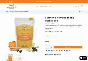 Turmeric Ashwagandha Herbal Tea - TURMERIC ASHWAGANDHA HERBAL TEA: A renowned Indian superfood, turmeric has been cherished for centuries. This herbal tea is crafted with pure turmeric and infused with Ashwagandha for a wholesome experience that may contribute to overall well-being.