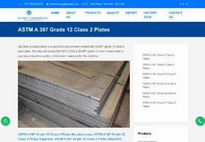 ASTM A387 Grade 12 Class 2 Plates Stockists - Sai Steel & Engineering is a specialist and provider related with SA387 grade 12 class 2 steel plate. We help and supply ISO 9001:2008 a SA387 grade 12 class 2 steel plate to execute exhaustive quality confirmation measures for the machine.  sa 387 grade 12 class 2 Steel Plate Grade and Specification Grades ASTM A387 Grade 5 Class 2,Grade 9 Class 2,Grade 11 Class 2,Grade 12 Class 2,Grade 22 Class 2,Grade 91 Class 2. ASME SA387 Grade 5 Class 2,Grade 9 Class 2,Grade 11 Class...
