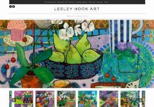 Lesley Hook Art - Lesley Hook is a mixed media artist based in Devon, UK. She creates her work by building up layers of watercolour, acrylic, ink, collage, crayon and pastel. Lesley's paintings are full of colour and pattern that reflects her love of textiles as well as Devon’s green landscape and stunning coastline. The artwork is created with a splash of imagination and a nod to Lesley's love of tapestry, patchwork and embroidery.