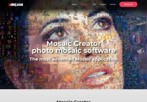 Mosaic Creator photo mosaic software - Mosaic Creator is photo mosaic software for creating many different mosaic types:  Photo mosaic or mosaic picture Picture collages Mosaic tile design – prepare a work plan Tile mosaic Pixel art Mosaic graphics Video animations Text mosaics or ASCII art There is a full range of options to control image distribution.  Rendering templates simplifies configuration for unique mosaics.  Mosaic Creator is mosaic software with the most features available today.  The Mosaic Wizard...