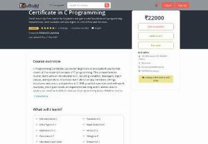 Online Certificate course in C Programming in Vadodara - C Programming Certificate Course for Beginners is an excellent course that covers all the essential concepts of C programming. This comprehensive course starts with an introduction to C, including variables, data types, input-output, and operators. You&#039;ll also learn about arrays, functions, strings, structures and union, and pointers in C. 