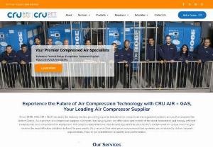 High Pressure Air compressor Supplier - CRU AIR + GAS is a trusted leader in the compressed air and gas industry, providing top-of-the-line equipment and systems to manage their air compression needs. With over 20 years of experience, CRU AIR + GAS has become known for its commitment to quality and customer satisfaction. Our product portfolio includes air and gas compressors, installation, distribution, and supply of on-site nitrogen generators, PET blow molders, chillers, and more. We also provide rental options for PET...