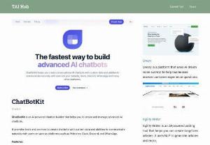 ChatBotKit AI Review - ChatBotKit is&nbsp;a platform that provides tools and services to create and manage advanced AI chatbots.&nbsp;ChatBotKit allows users to create conversational AI chatbots with their own data to communicate with users on websites, Slack, Discord, and WhatsApp.