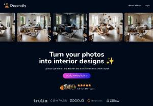 Decoratly | Turn photos into interior designs - Decoratly is an AI Interior Designer app, that lets you create a stunning interior designs based on a photo of your room. Transform your interiors today!
